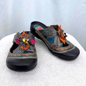 Elite by Corkys Womens Fern Clogs 8 Blue Black Open Back Closed Toe